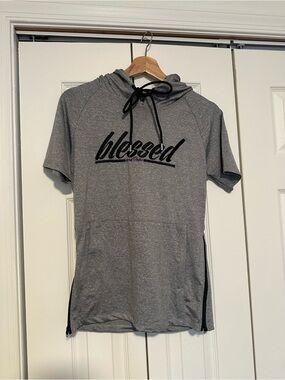Gray 'Blessed' Short Sleeve Hoodie Tee